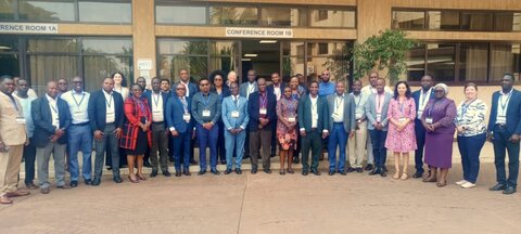 Representatives gather for a group photo at the Building Sustainable Supply Chains for NTDs: Act | East Regional Learning Exchange